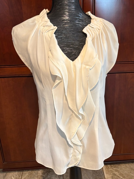 Express Tops - Express Cream Ruffle V-Neck Blouse